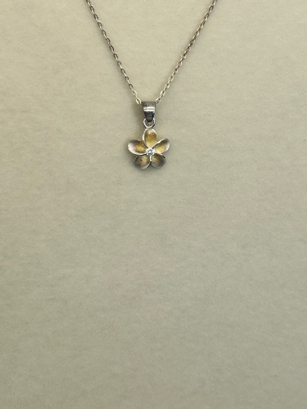 Sterling Silver Plumeria Necklace Earrings Set Stamped 925 Smoky Gray Studs - Picture 3 of 15